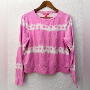 Lilly Pulitzer Gayl sweatshirt in Plumeria Pink Paradise Palm tie-dye stripe M